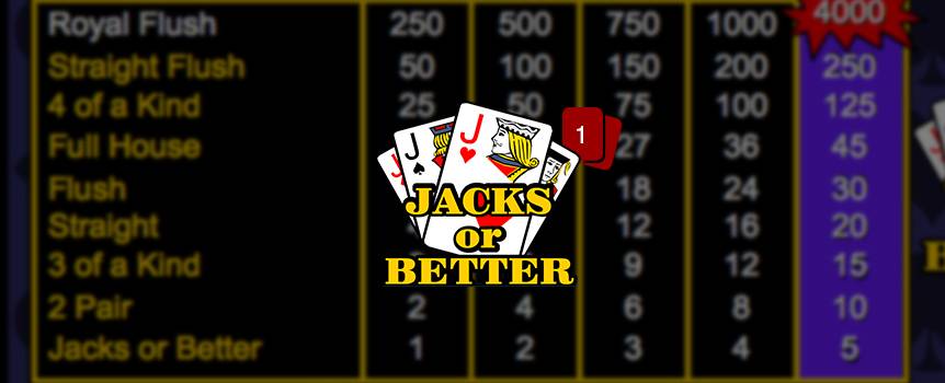 In this draw poker game, you are dealt 5 cards and have to choose which ones to keep. Discard the rest and press 'Deal' to get new ones. If you have a pair of Jacks or better, you win.